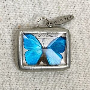 2 Sided Butterfly Pendant Framed Reversible Butterflies blue purple Jewel Kade